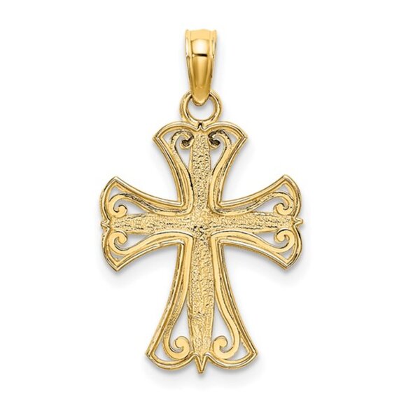 14k Two-tone Gold Religious White Cross Yellow Frame Necklace Charm w Chain - Picture 6 of 9